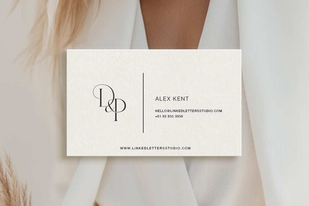 DP Seraph monogram on business card branding mockup